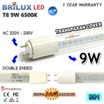 LED Neon Pendek TL T8 Tube 9W 60 cm Cover Transparant - WHITE | Brilux - Double E